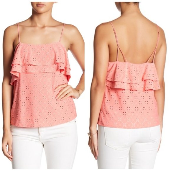 Harlowe & Graham Tops - Harlowe & Graham Eyelet Flutter Coral Cami Top